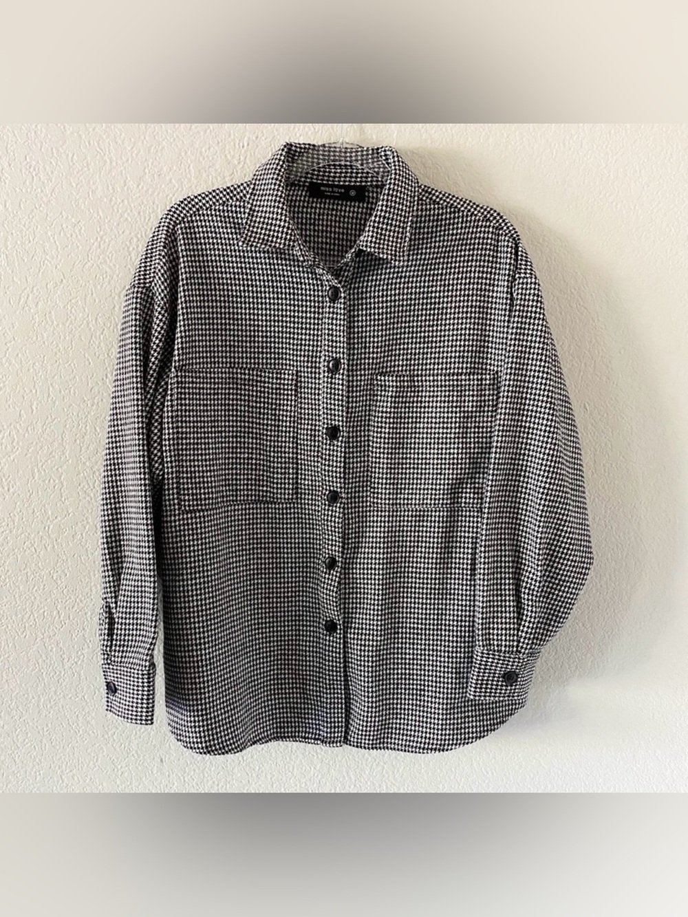 ASOS Miss Love Houndstooth Black White Shirt Jacket